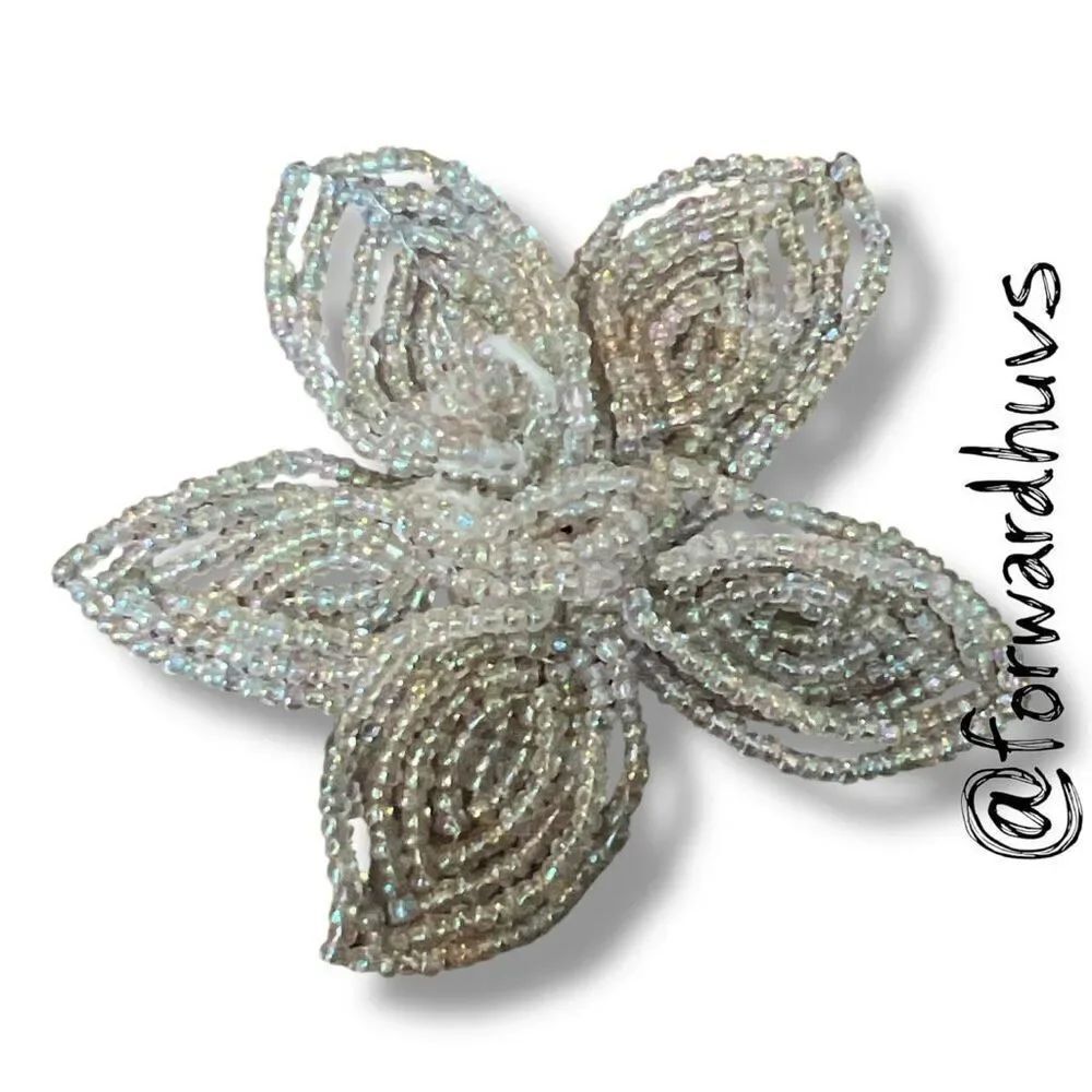Bundle Sale 3 for $15 | Handmade Seed Bead Flower Brooch – 3” – Iridescent Bead